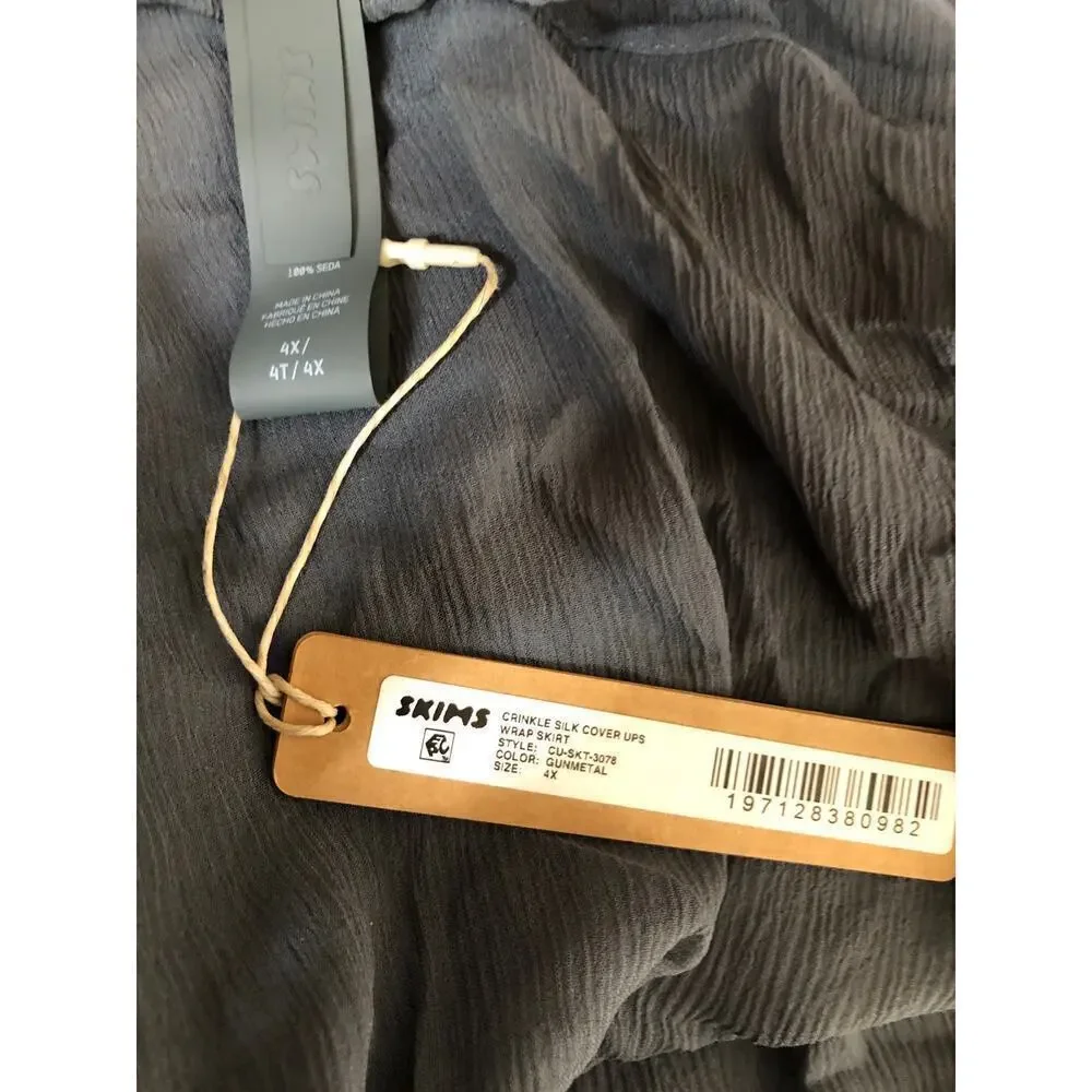 SKIMS Crinkle Silk Chiffon Cover Up Skirt in Gunmetal Gray NWT Size 4X
